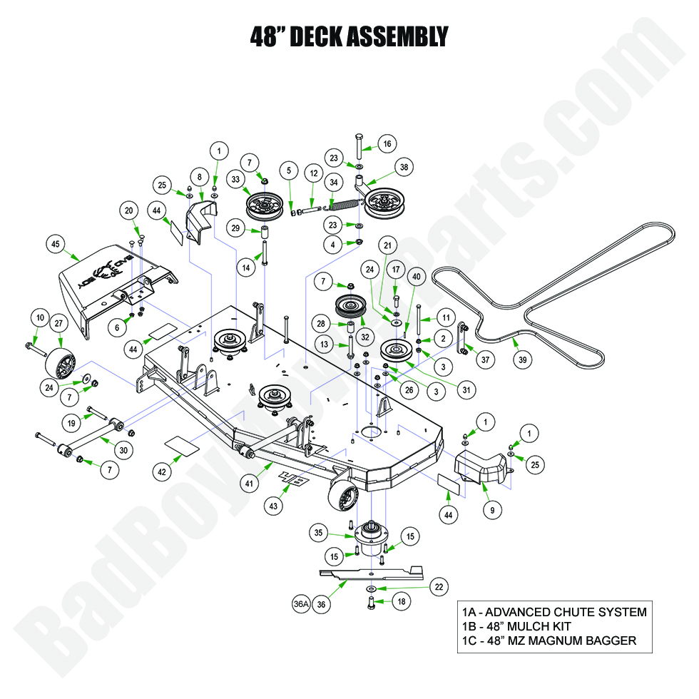 3383 - Bad Boy Mower Parts Lookup > 2024 > MZ Magnum > 48\" Deck Assembly
